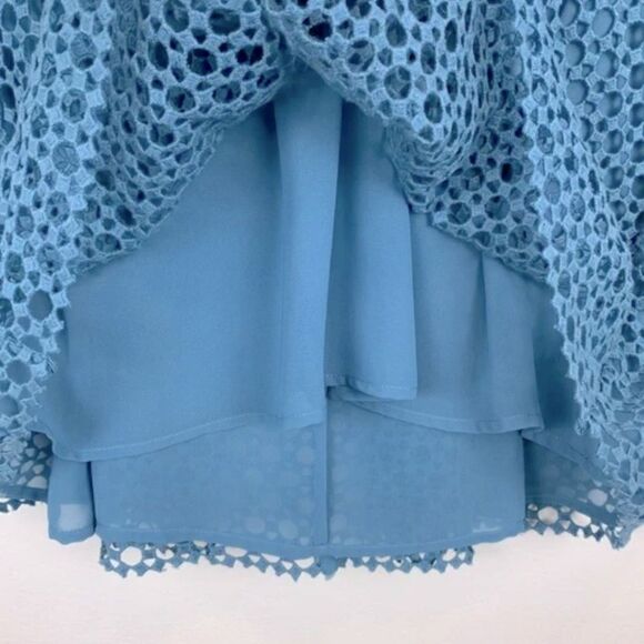 Tory Burch Blue Crescent Guipure Lace Short Sleeve Top - Picture 8 of 12